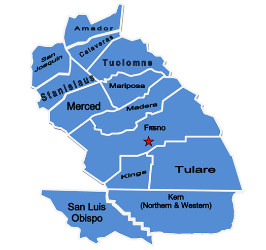 Map of Diagnostic Center Central (DCC) Counties Served.