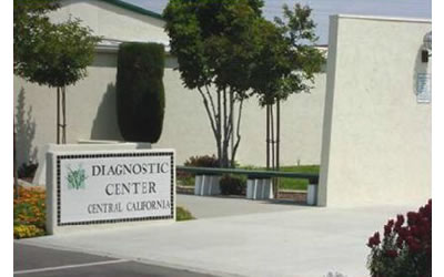Diagnostic Center, Central California sign in front of entrance.